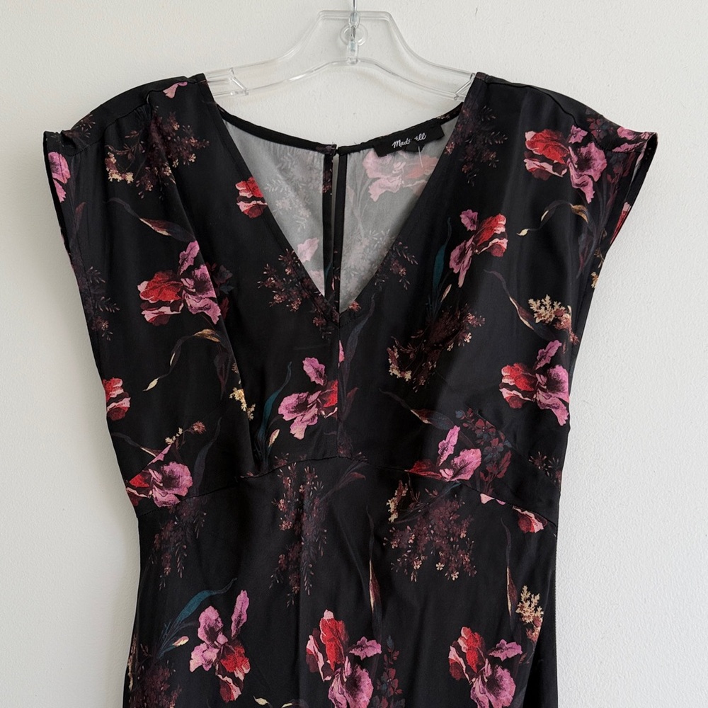 Madewell Black Floral Midi Dress with Pink and Red Blooms